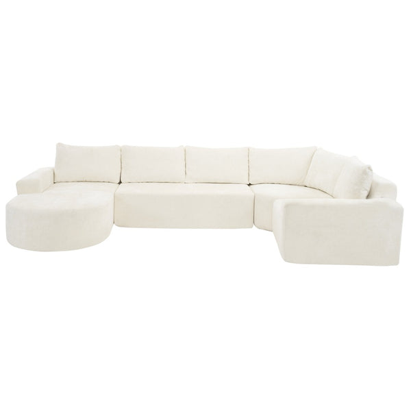 English Elm 140.5" U-shaped Chenille Cloud Sectional Modular Sofa Deep Seat Living Room Couch Beige N763S000120A