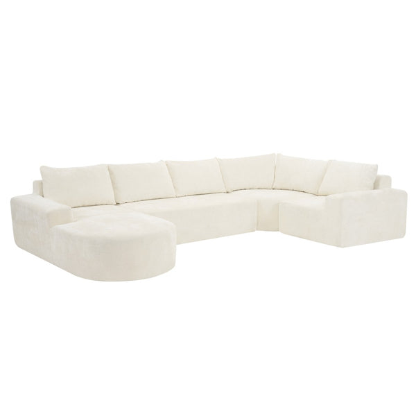 English Elm 140.5" U-shaped Chenille Cloud Sectional Modular Sofa Deep Seat Living Room Couch Beige N763S000120A