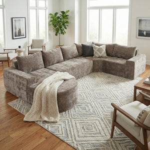 English Elm 140.5" U-shaped Chenille Cloud Sectional Modular Sofa Deep Seat Living Room Couch Brown N763S000120D