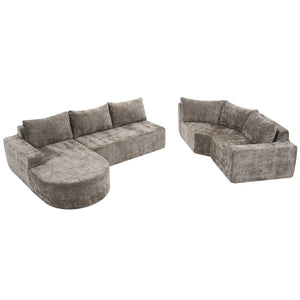 English Elm 140.5" U-shaped Chenille Cloud Sectional Modular Sofa Deep Seat Living Room Couch Brown N763S000120D