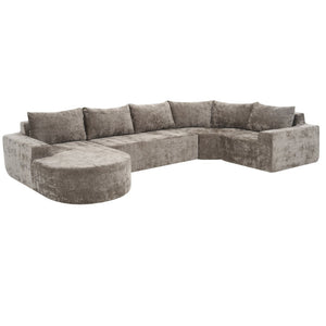 English Elm 140.5" U-shaped Chenille Cloud Sectional Modular Sofa Deep Seat Living Room Couch Brown N763S000120D