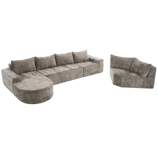 English Elm 140.5" U-shaped Chenille Cloud Sectional Modular Sofa Deep Seat Living Room Couch Brown N763S000120D