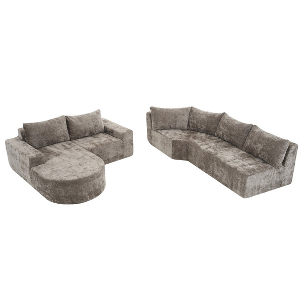 English Elm 140.5" U-shaped Chenille Cloud Sectional Modular Sofa Deep Seat Living Room Couch Brown N763S000120D