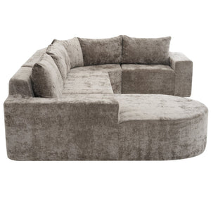 English Elm 140.5" U-shaped Chenille Cloud Sectional Modular Sofa Deep Seat Living Room Couch Brown N763S000120D
