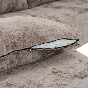 English Elm 140.5" U-shaped Chenille Cloud Sectional Modular Sofa Deep Seat Living Room Couch Brown N763S000120D