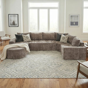 English Elm 140.5" U-shaped Chenille Cloud Sectional Modular Sofa Deep Seat Living Room Couch Brown N763S000120D