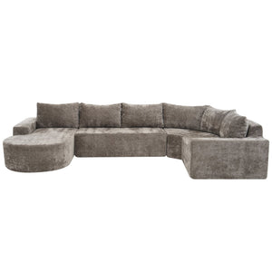 English Elm 140.5" U-shaped Chenille Cloud Sectional Modular Sofa Deep Seat Living Room Couch Brown N763S000120D