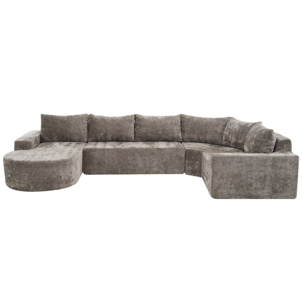 English Elm 140.5" U-shaped Chenille Cloud Sectional Modular Sofa Deep Seat Living Room Couch Brown N763S000120D
