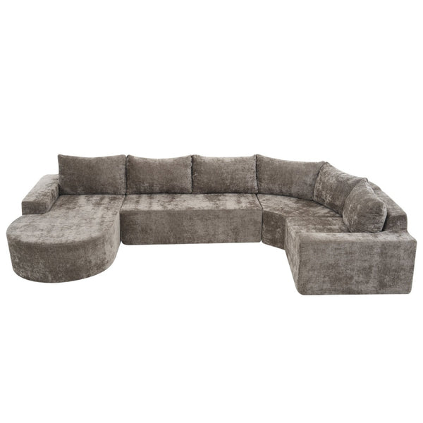English Elm 140.5" U-shaped Chenille Cloud Sectional Modular Sofa Deep Seat Living Room Couch Brown N763S000120D