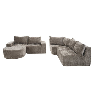 English Elm 140.5" U-shaped Chenille Cloud Sectional Modular Sofa Deep Seat Living Room Couch Brown N763S000120D