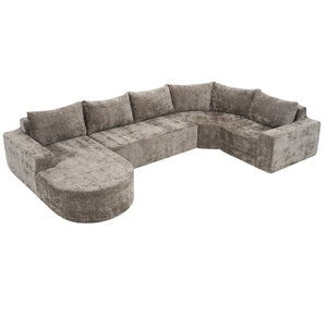 English Elm 140.5" U-shaped Chenille Cloud Sectional Modular Sofa Deep Seat Living Room Couch Brown N763S000120D