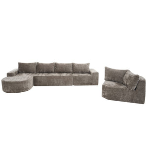 English Elm 140.5" U-shaped Chenille Cloud Sectional Modular Sofa Deep Seat Living Room Couch Brown N763S000120D