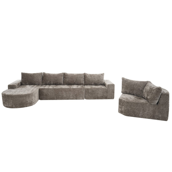 English Elm 140.5" U-shaped Chenille Cloud Sectional Modular Sofa Deep Seat Living Room Couch Brown N763S000120D