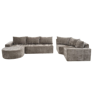 English Elm 140.5" U-shaped Chenille Cloud Sectional Modular Sofa Deep Seat Living Room Couch Brown N763S000120D