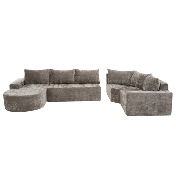 English Elm 140.5" U-shaped Chenille Cloud Sectional Modular Sofa Deep Seat Living Room Couch Brown N763S000120D