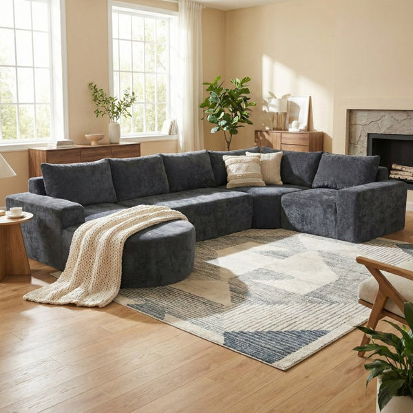 English Elm 140.5" U-shaped Chenille Cloud Sectional Modular Sofa Deep Seat Living Room Couch Grey N763S000120E