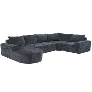 English Elm 140.5" U-shaped Chenille Cloud Sectional Modular Sofa Deep Seat Living Room Couch Grey N763S000120E