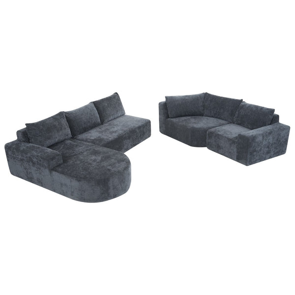 English Elm 140.5" U-shaped Chenille Cloud Sectional Modular Sofa Deep Seat Living Room Couch Grey N763S000120E