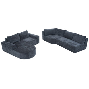 English Elm 140.5" U-shaped Chenille Cloud Sectional Modular Sofa Deep Seat Living Room Couch Grey N763S000120E