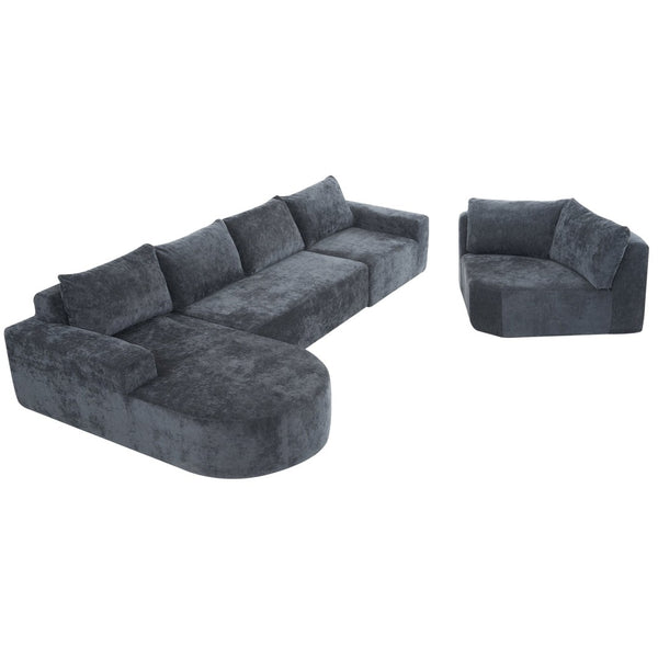 English Elm 140.5" U-shaped Chenille Cloud Sectional Modular Sofa Deep Seat Living Room Couch Grey N763S000120E
