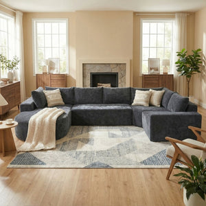 English Elm 140.5" U-shaped Chenille Cloud Sectional Modular Sofa Deep Seat Living Room Couch Grey N763S000120E