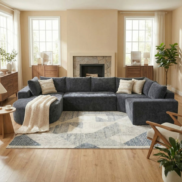 English Elm 140.5" U-shaped Chenille Cloud Sectional Modular Sofa Deep Seat Living Room Couch Grey N763S000120E