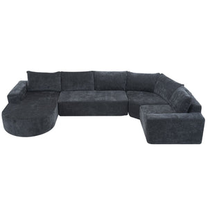 English Elm 140.5" U-shaped Chenille Cloud Sectional Modular Sofa Deep Seat Living Room Couch Grey N763S000120E
