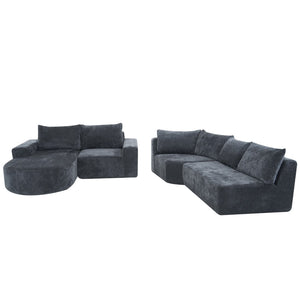 English Elm 140.5" U-shaped Chenille Cloud Sectional Modular Sofa Deep Seat Living Room Couch Grey N763S000120E