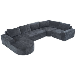 English Elm 140.5" U-shaped Chenille Cloud Sectional Modular Sofa Deep Seat Living Room Couch Grey N763S000120E