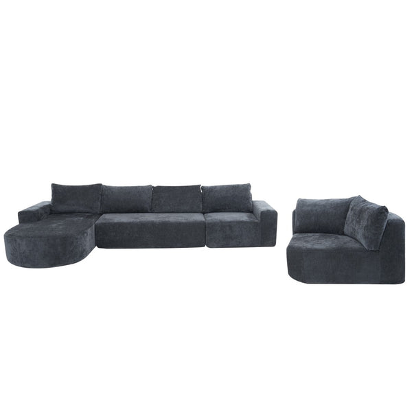 English Elm 140.5" U-shaped Chenille Cloud Sectional Modular Sofa Deep Seat Living Room Couch Grey N763S000120E