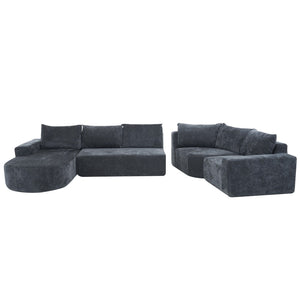 English Elm 140.5" U-shaped Chenille Cloud Sectional Modular Sofa Deep Seat Living Room Couch Grey N763S000120E