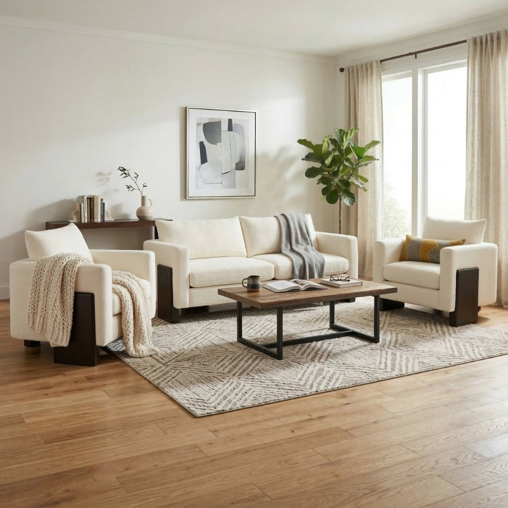 English Elm Cozy Chenille Sofa Set with Pocket Spring Cushions and Rubberwood Legs for Living Rooms N763S000130A