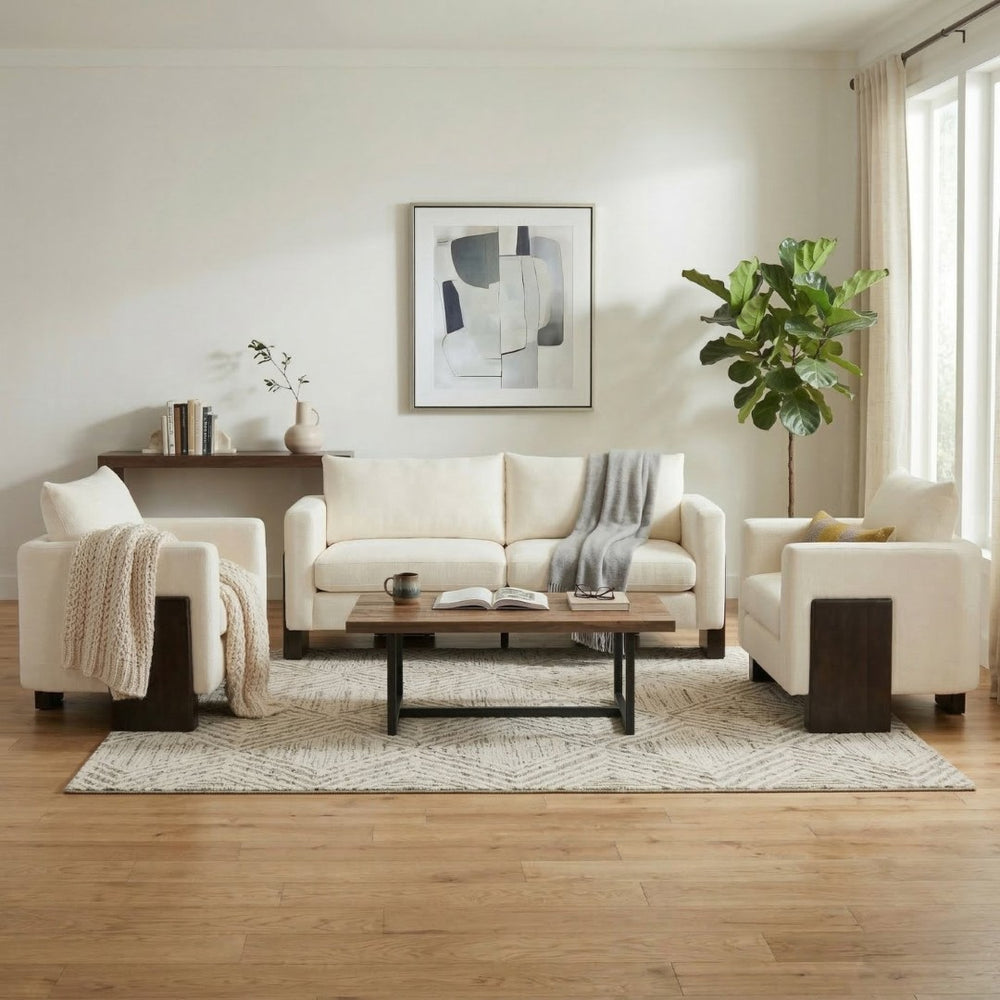 English Elm Cozy Chenille Sofa Set with Pocket Spring Cushions and Rubberwood Legs for Living Rooms N763S000130A