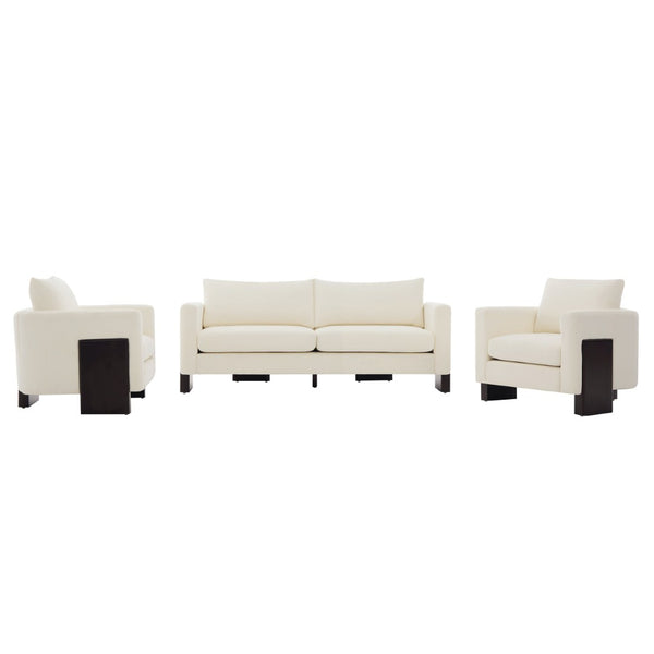 English Elm Cozy Chenille Sofa Set with Pocket Spring Cushions and Rubberwood Legs for Living Rooms N763S000130A