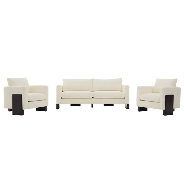 English Elm Cozy Chenille Sofa Set with Pocket Spring Cushions and Rubberwood Legs for Living Rooms N763S000130A