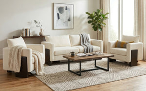 English Elm Cozy Chenille Sofa Set with Pocket Spring Cushions and Rubberwood Legs for Living Rooms N763S000130A