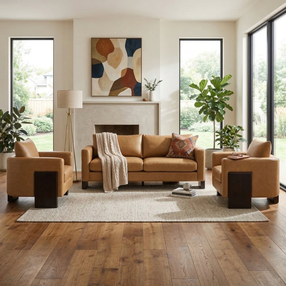 English Elm Cozy Three Piece Pu Fabric Sofa Set with Rubberwood Legs for Modern Living Spaces N763S000130D