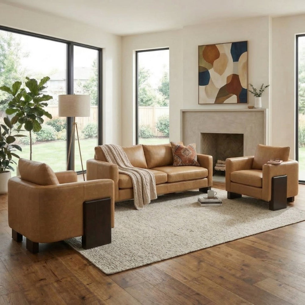 English Elm Cozy Three Piece Pu Fabric Sofa Set with Rubberwood Legs for Modern Living Spaces N763S000130D