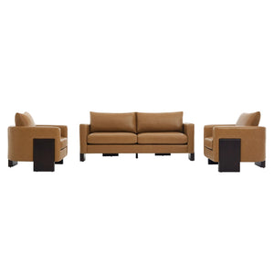 English Elm Cozy Three Piece Pu Fabric Sofa Set with Rubberwood Legs for Modern Living Spaces N763S000130D