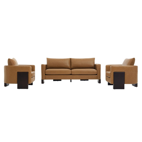 English Elm Cozy Three Piece Pu Fabric Sofa Set with Rubberwood Legs for Modern Living Spaces N763S000130D