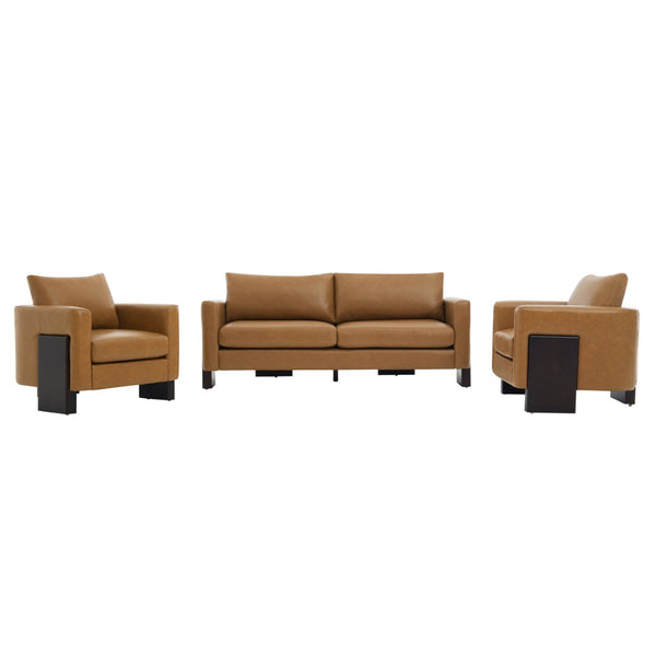 English Elm Cozy Three Piece Pu Fabric Sofa Set with Rubberwood Legs for Modern Living Spaces N763S000130D