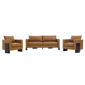 English Elm Cozy Three Piece Pu Fabric Sofa Set with Rubberwood Legs for Modern Living Spaces N763S000130D