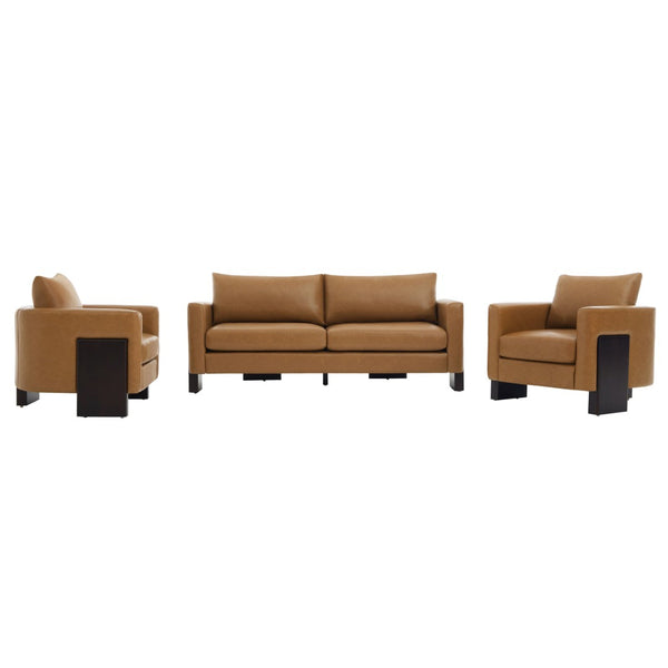 English Elm Cozy Three Piece Pu Fabric Sofa Set with Rubberwood Legs for Modern Living Spaces N763S000130D