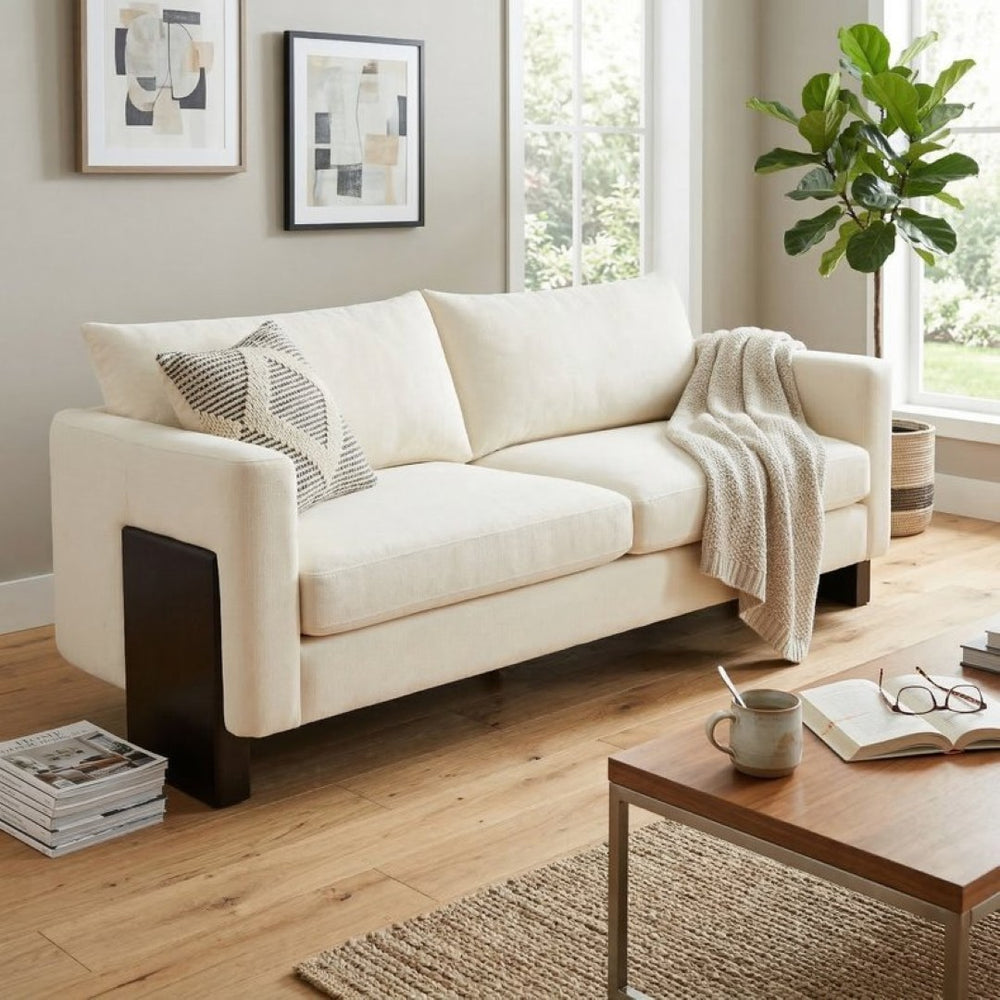 English Elm Modern Chenille Three-seat Sofa with Rubberwood Legs Pocket Spring Living Room N763S000131A