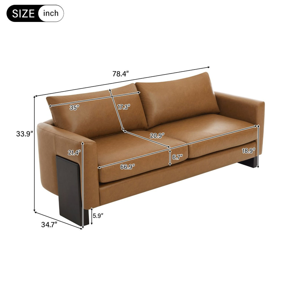 English Elm Modern 3-seater Sofa with Rubberwood Legs Pu Upholstery and Pocket Spring Support N763S000131D
