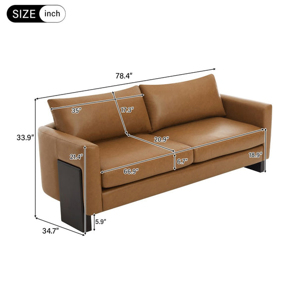 English Elm Modern 3-seater Sofa with Rubberwood Legs Pu Upholstery and Pocket Spring Support N763S000131D