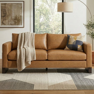 English Elm Modern 3-seater Sofa with Rubberwood Legs Pu Upholstery and Pocket Spring Support N763S000131D