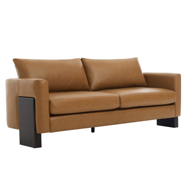 English Elm Modern 3-seater Sofa with Rubberwood Legs Pu Upholstery and Pocket Spring Support N763S000131D