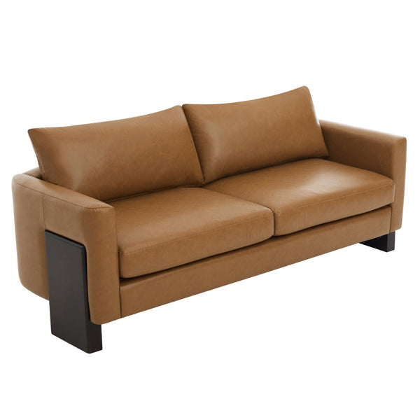 English Elm Modern 3-seater Sofa with Rubberwood Legs Pu Upholstery and Pocket Spring Support N763S000131D