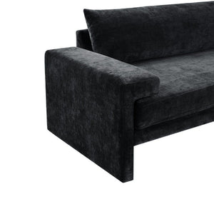 English Elm Chenille Upholstered Three Seat Sofa with Deep Cushions Wide Armrests Living Room Black N763S000140B